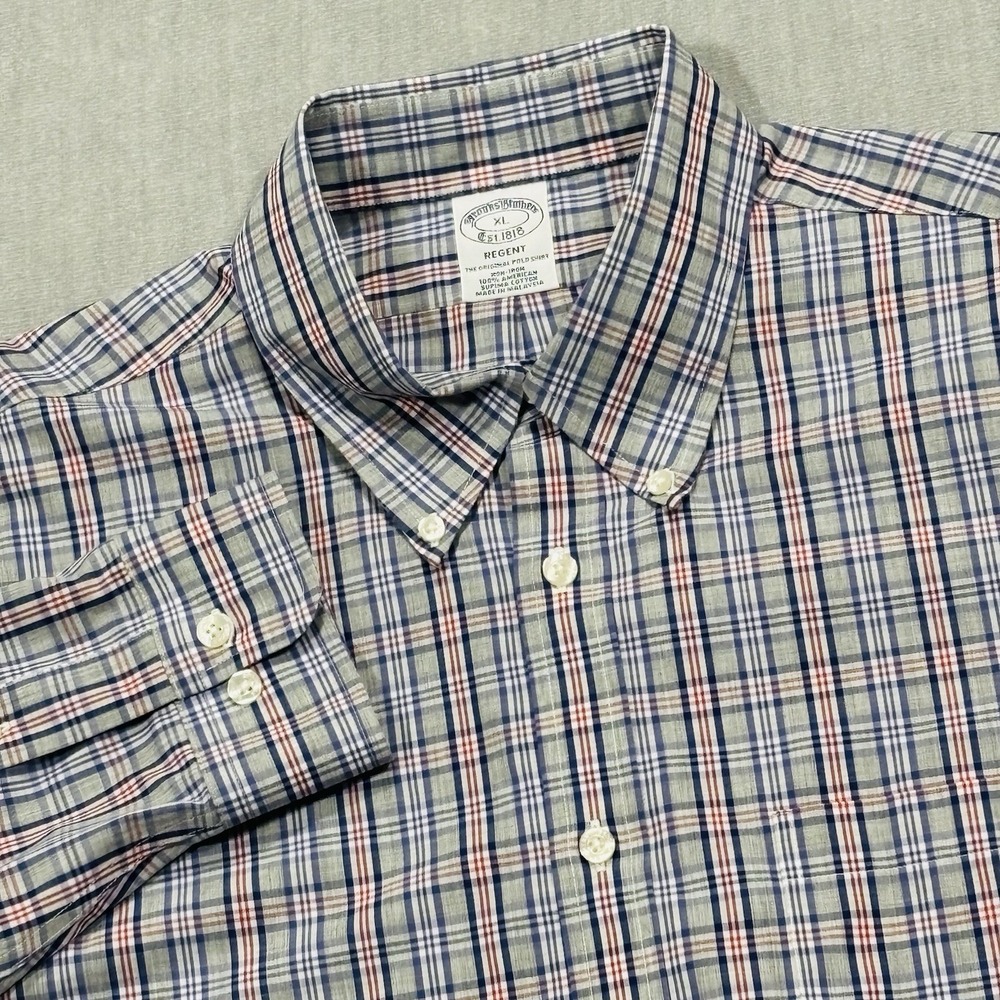 Brooks Brothers Regent Button Down Shirt Mens XL Gray Supima Cotton‎ Non Iron